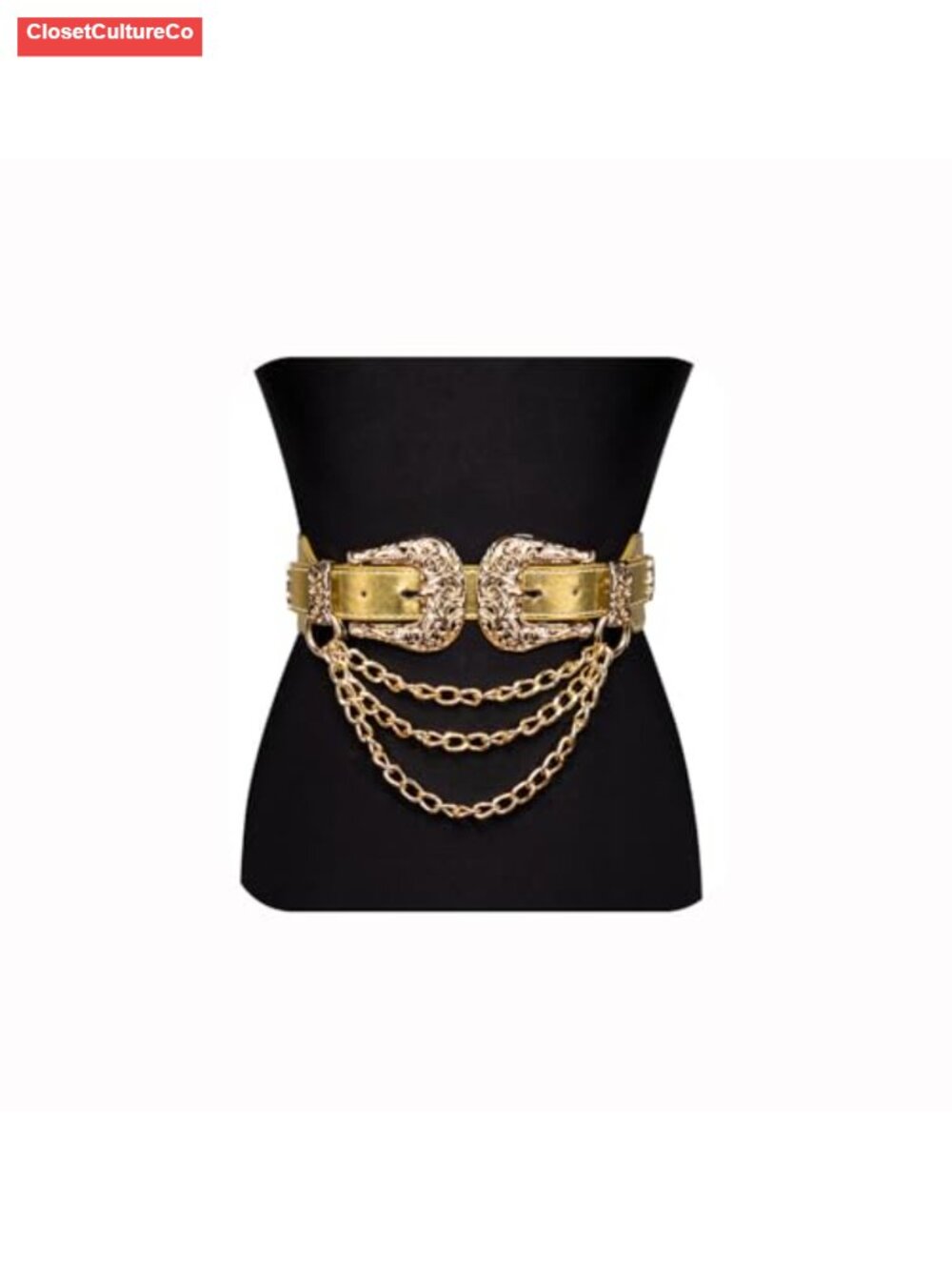 Leather Belt Double Buckle Layered Chain Western Cowboy Pant Dress